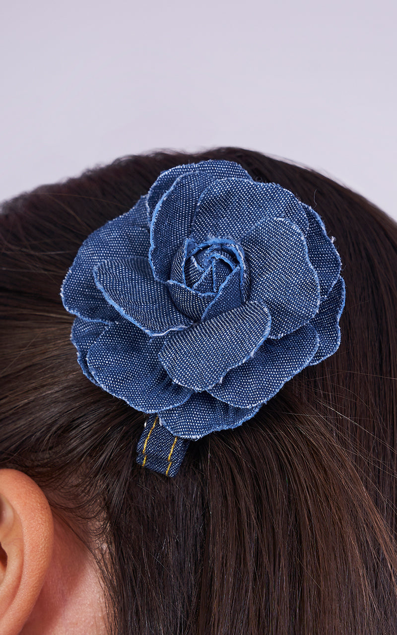 DENIM FLOWER BROOCH
