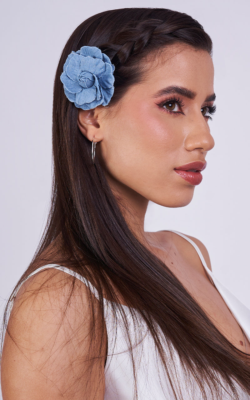 DENIM FLOWER BROOCH
