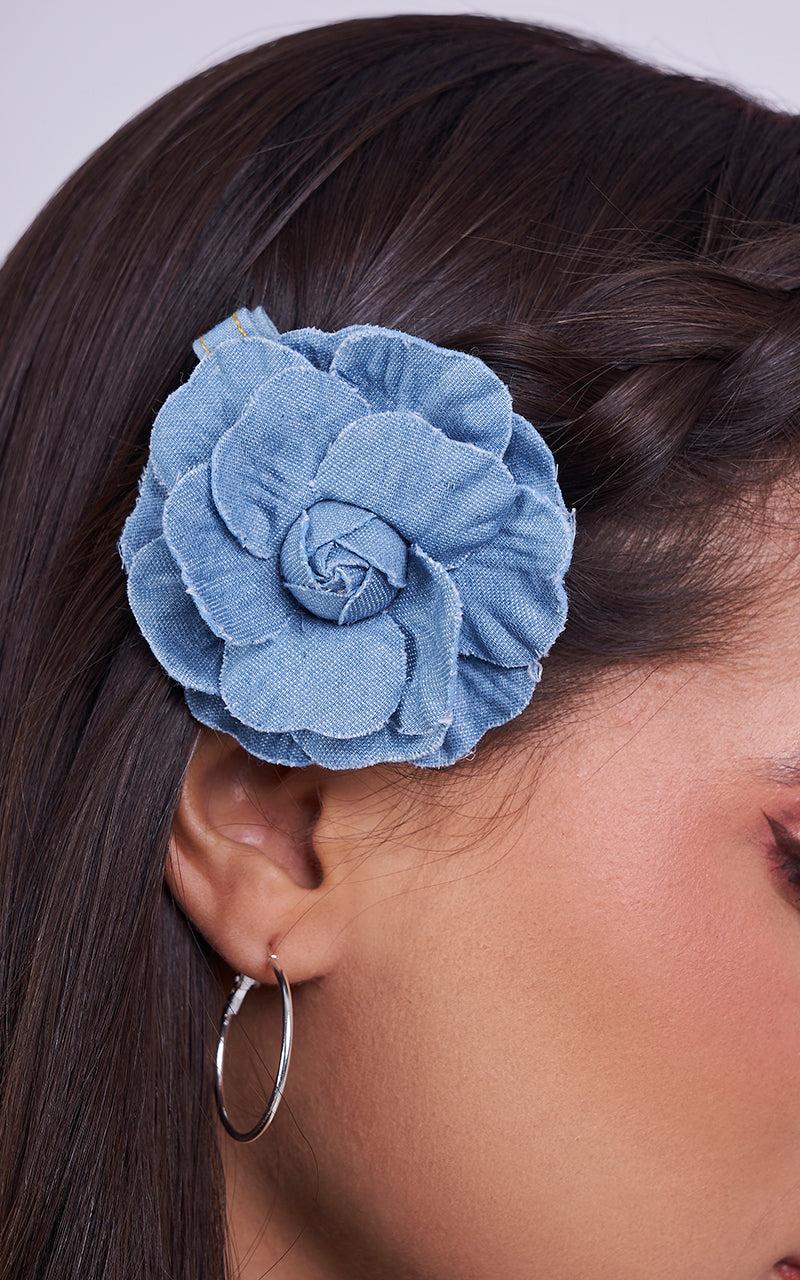 DENIM FLOWER BROOCH