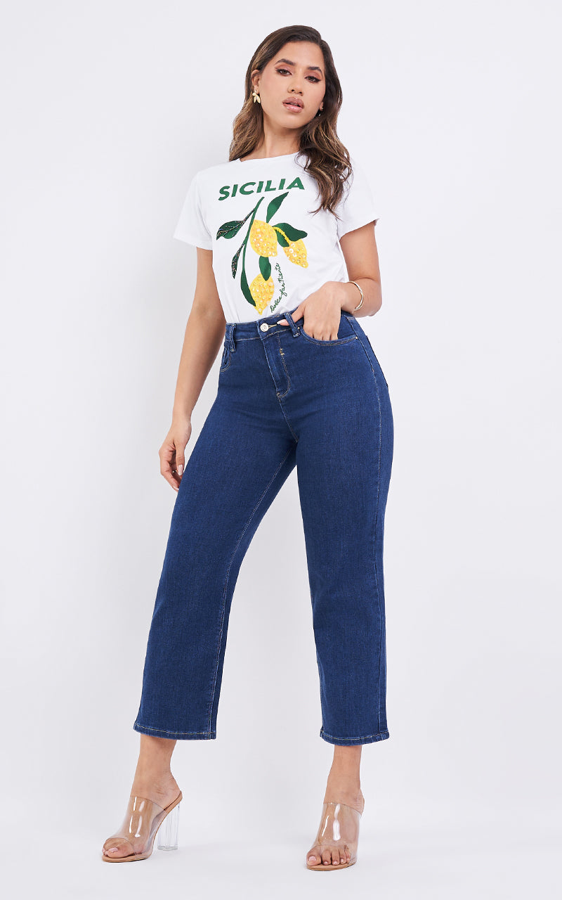 SICILIA T-SHIRT & BASIC STRAIGHT ANKLE JEANS