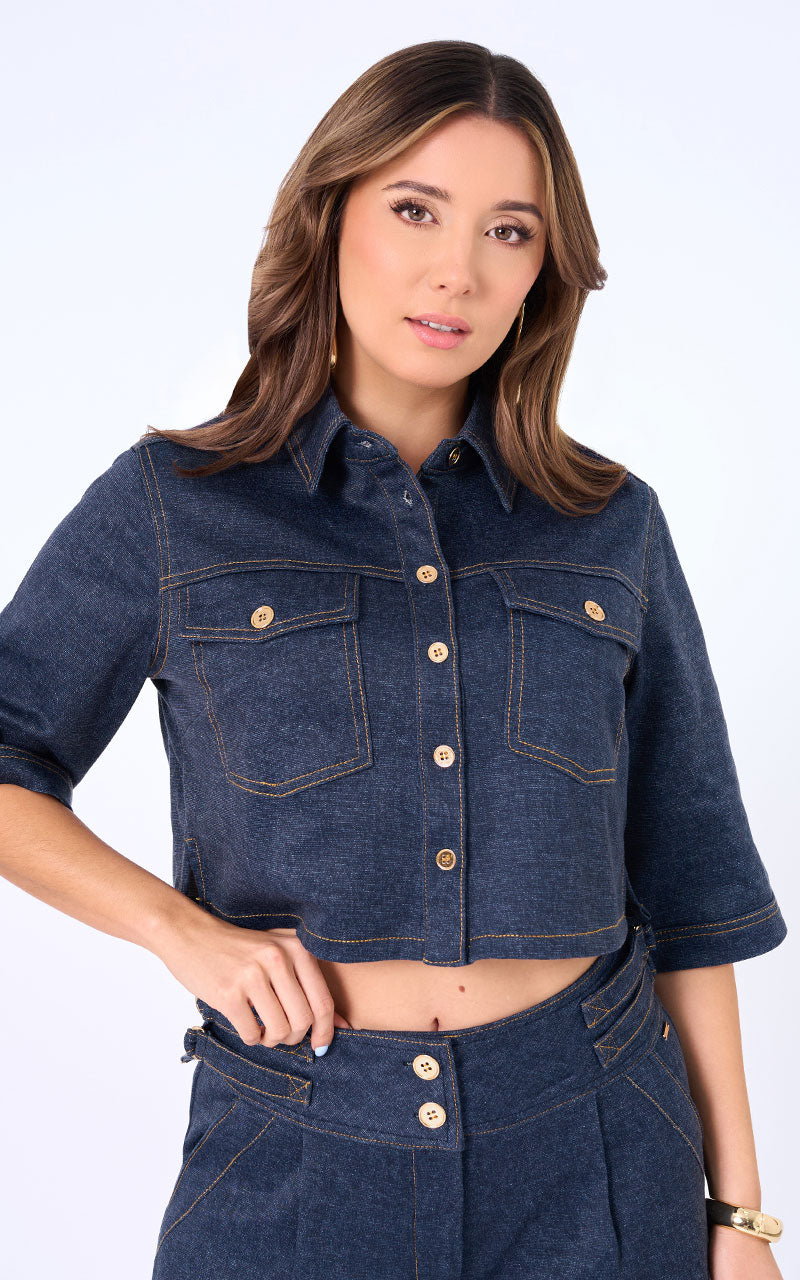 CAMISA DENIM MANGA CORTA