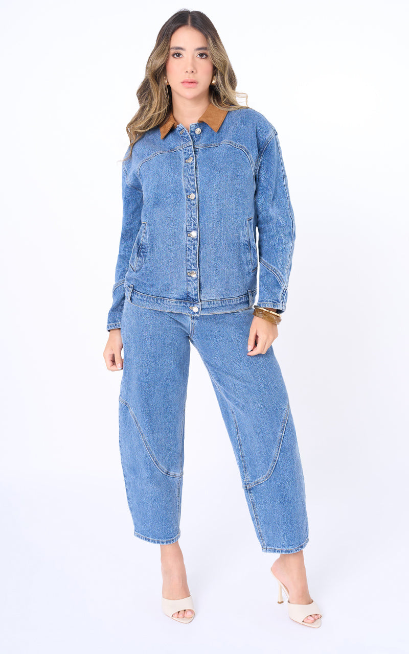 CONJUNTO CHAQUETA Y JEANS BARREL DENIM