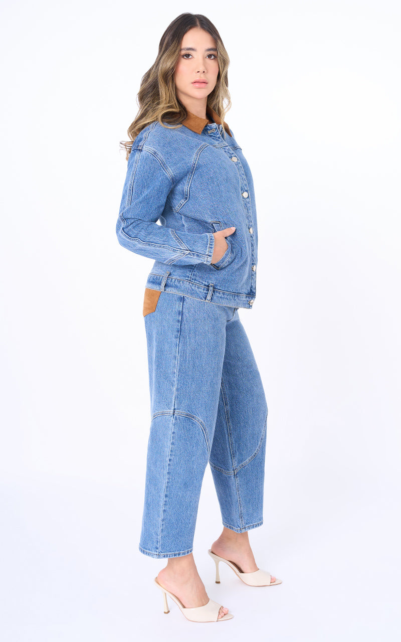 CONJUNTO CHAQUETA Y JEANS BARREL DENIM