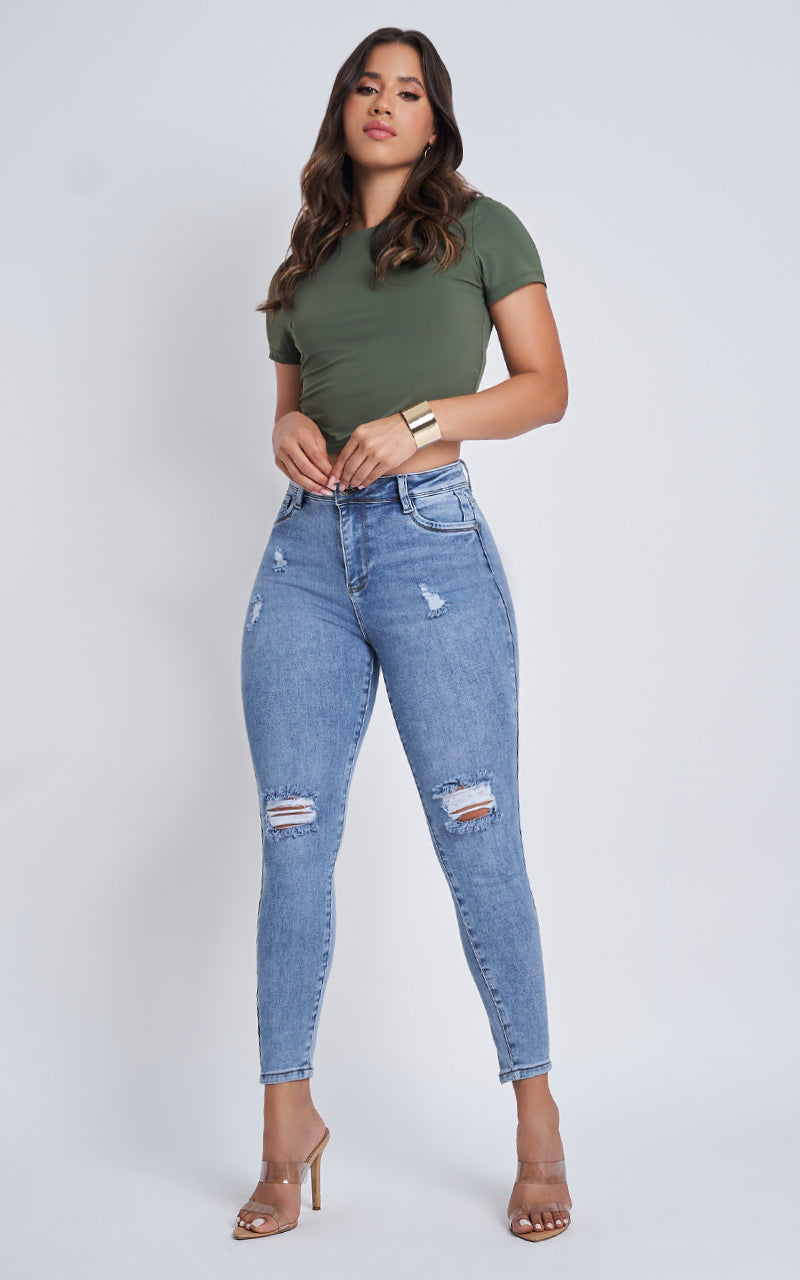 Jeans Skinny Ankle Tiro Alto